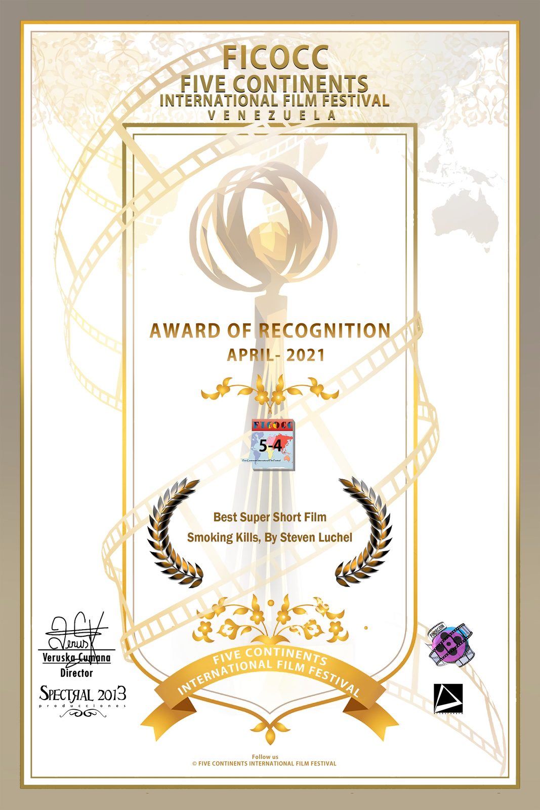 Certificat FICOCC Five Continents International Film Festival - Venezuela